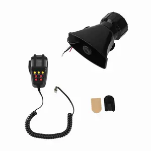 Car Siren Horn PA Speaker System with 7 Siren Sounds & Built-in Mic for Car Truck RV Boat Auto Security Alarm Audio DC12V 100W Black