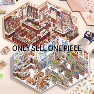 4 Sheets Ultra Large 3D Stereo Scene Stickers, Stress Relief Miniature Scenery Decals, DIY Craft Puzzle, Diary Accessories, Creative Stationery Stickers, Art Stickers, Decorative Stickers, Scrapbooking, Sticker Packs