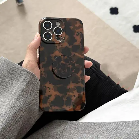 Fashion Leopard-pattern Phone Case with Ring, Decorative Protective Phone Protector Cover, Phone Accessories Compatible with iPhone Series iPhone 16 15 14 13 12 11 Pro Max Plus, Casing, Protection, Protective Shell