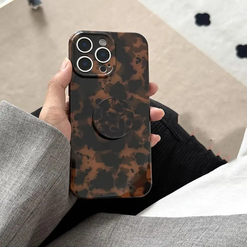 Fashion Leopard-pattern Phone Case with Ring, Decorative Protective Phone Protector Cover, Phone Accessories Compatible with iPhone Series iPhone 16 15 14 13 12 11 Pro Max Plus, Casing, Protection, Protective Shell