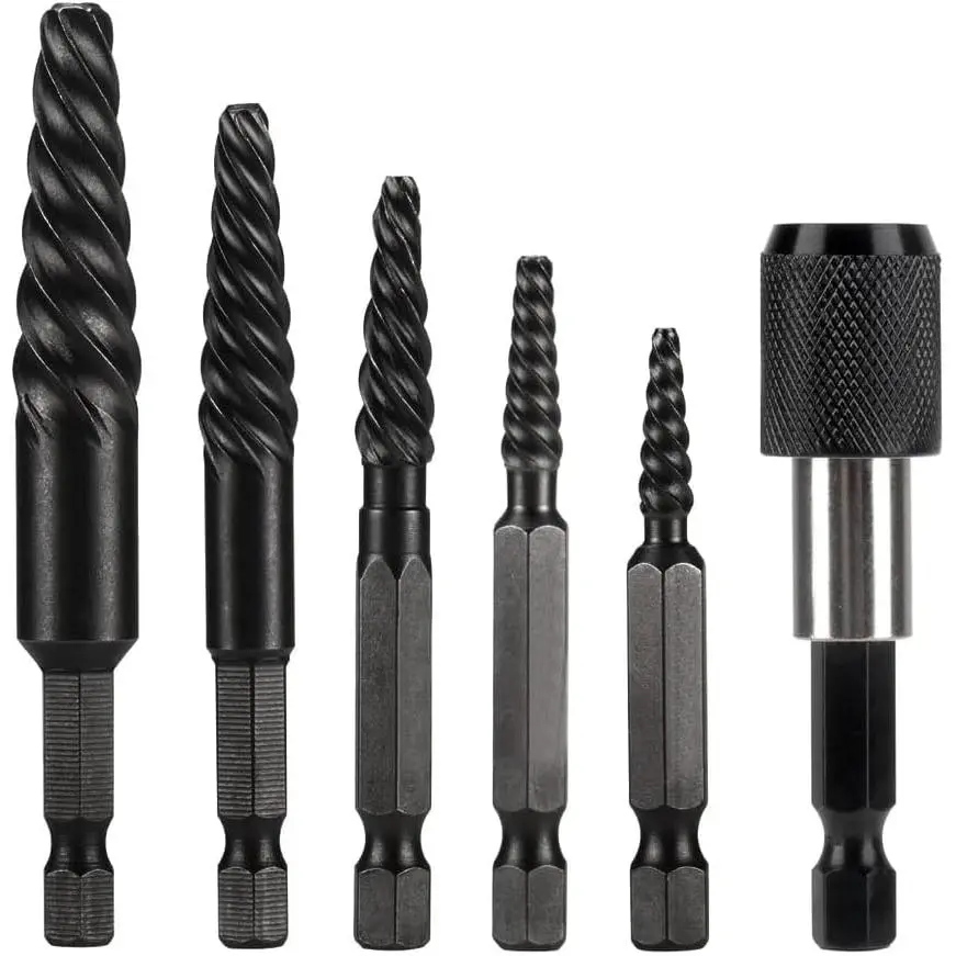 6 count Broken stud extractor kit Damaged Screw Extractor Set with 1/4 Quick Change Arbors Tool Kit Fine Thread Bad Screw Stud Remover
