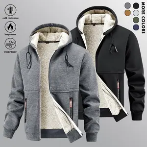 Men's fleece-lined zip-up jacket with hood, warm and cozy for winter weather, featuring pockets and soft fabric, perfect for gym, skiing, outdoor activities - machine washable cold weather apparel Casual