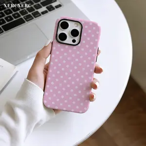 Pink Polka Dot 2 - in - 1 PC Hard + TPU Soft Phone Case, Matte/Glossy Matching Phone Cases, Funda Para Phone Cover, Gift for iPhone 11 12 13 14 15 16 16e 17 Pro ProMax Air,Galaxy S26 S25 A56 A55 A17 A16 Shell Shockproof Protection Protective Protector