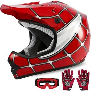 Youth Kids Motocross Offroad Street Dirt Bike Helmet Goggles Gloves Atv Mx Helmet Red Spider S