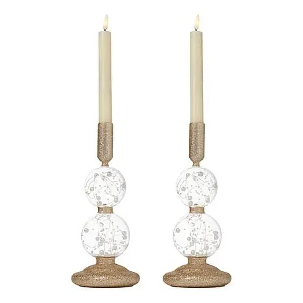 August & Leo Set of 2 LED Glitter Pedestals with LED Candles