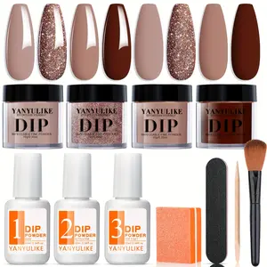 Dip Powder Nail Kit,  Brown Beige 4 Colors Nail Dip Powder Kit Starter Set for Beginners with Dipping Powder Liquid Set