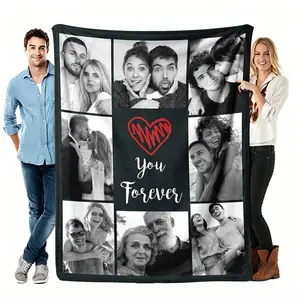 You Forever Custom Photo Throw Blanket, Black White Couple Collage Flannel Blanket, Soft Cozy Warm Throw, 8 Picture Heart Design, Personalized Romantic Gift for Him Her, Anniversary Valentine's Cute Couch Bedroom Decor