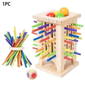 1 set of Multiplayer Interactive Fun Wooden Stacking Tower Game, Multiple Ways to Play, Creative Wooden Tower with 4 Colorful Balls and 6 Colors of Wooden Sticks, Suitable for Children Aged 3-6 Years.