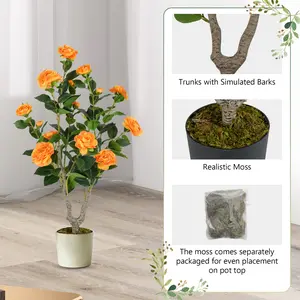 COSTWAY - 36 Inch Artificial Camellia Tree with Blooming Flower 2 Pack-Orange