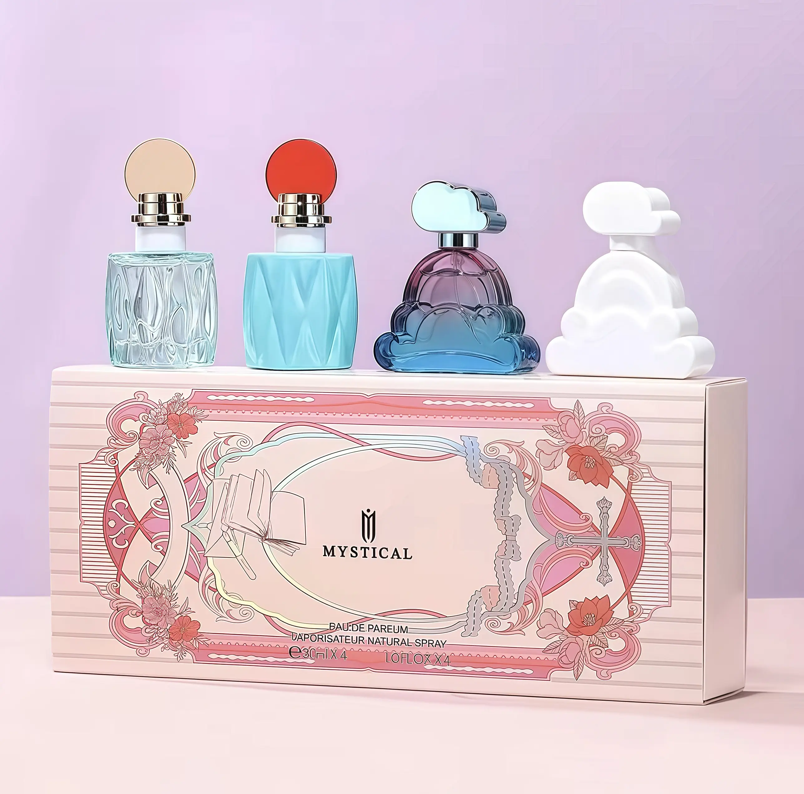 MYSTICAL Women's Cloud Series Perfume Gift Set -30ml*4(1.0FL.0Z.*4)-perfect birthday gift|Pear, Peach, Rose & Jasmine Notes, Long Lasting Floral & Musk Cologne|Women's perfumel cute to slightly grown-Up｜Travel Perfume｜Designer Inspired Gift long-lasting