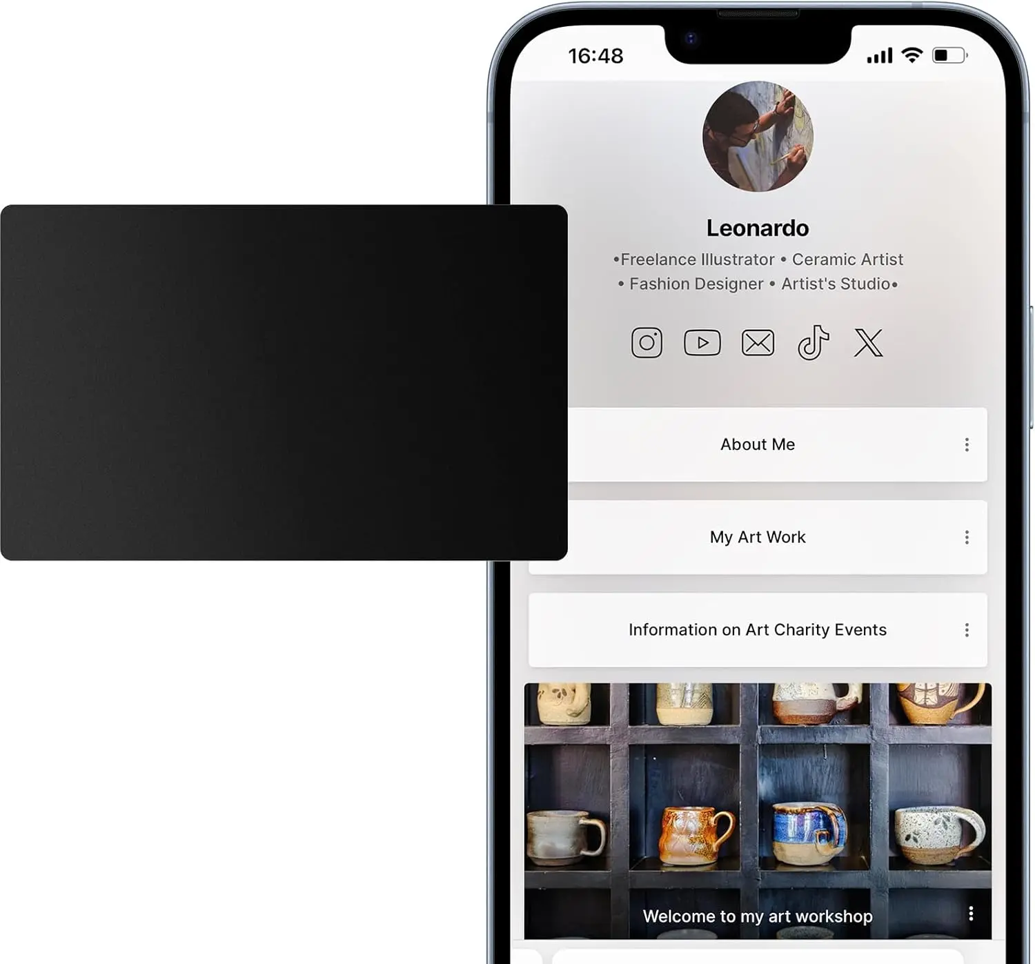 Black Digital Business Card - Social Media Sharing & Instant Contact - Tap to Share NFC - for iOS & Android