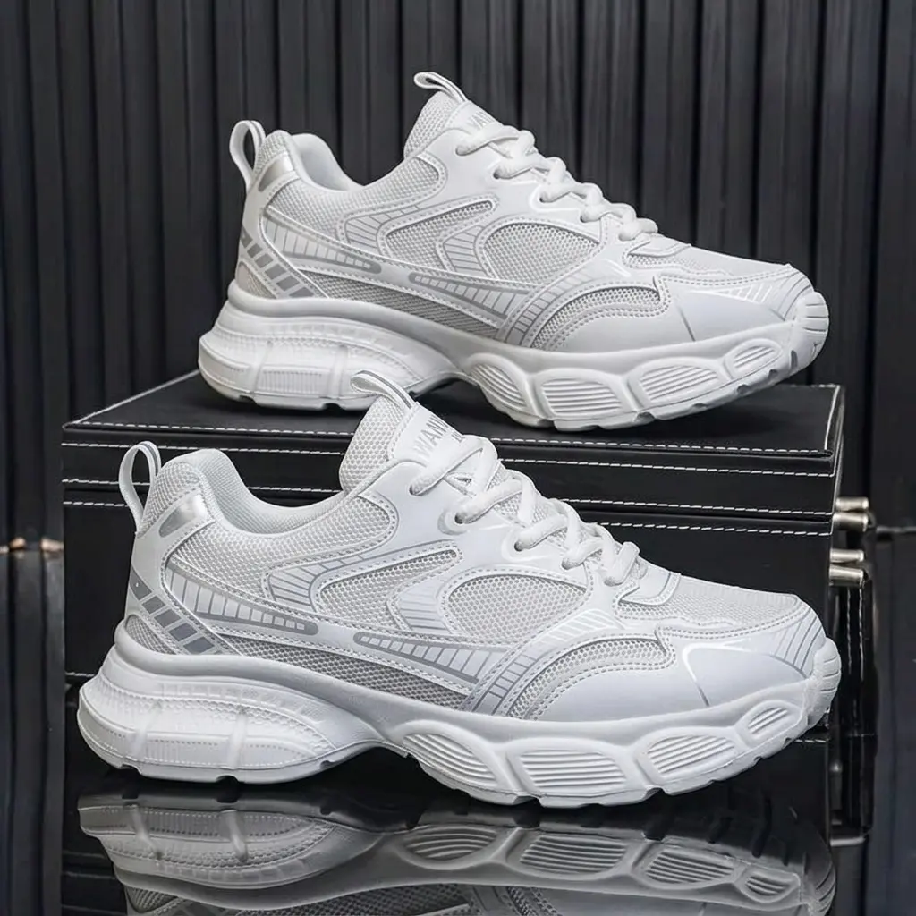 Men's Low-Top Lightweight Casual Letter Print Sports Shoes - PU & Mesh Upper, EVA Sole, Breathable Durable Front Strap Running Athletic Shoes for Outdoor, Daily Wear, Sneakers