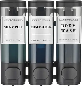 Zoronk Shampoo and Conditioner Dispenser,Shower Soap Dispenser 3 Chamber No Drill Wall-Mounted Shampoo Dispenser for Shower Wall Mounted Shower Dispenser for Bathroom Hotel Large Capacity,Black Body Wash Easy Installation