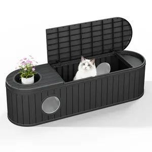 [dealsforyoudays] Multi-Functional Cat House with Storage, Weatherproof Pet Shelter for Indoor & Outdoor Use, Adjustable Interior & Anti-Scatter Design for Cats, Small Dogs & Bunnies
