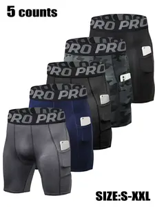 Men's Gym Workout Shorts, Stretchy Athletic Running Basketball Gym Shorts, Quick-Dry Breathable Tight-Fit Design, Pack of 5 Pieces, High Stretch Shorts