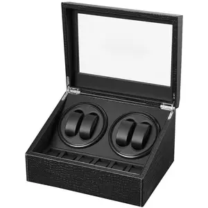 Automatic Watch Winder with 4 Quiet  + 6 Display Storage Spaces,Luxury Watch Box for Man/Woman's Watches (Crocodile leather-WW103E)