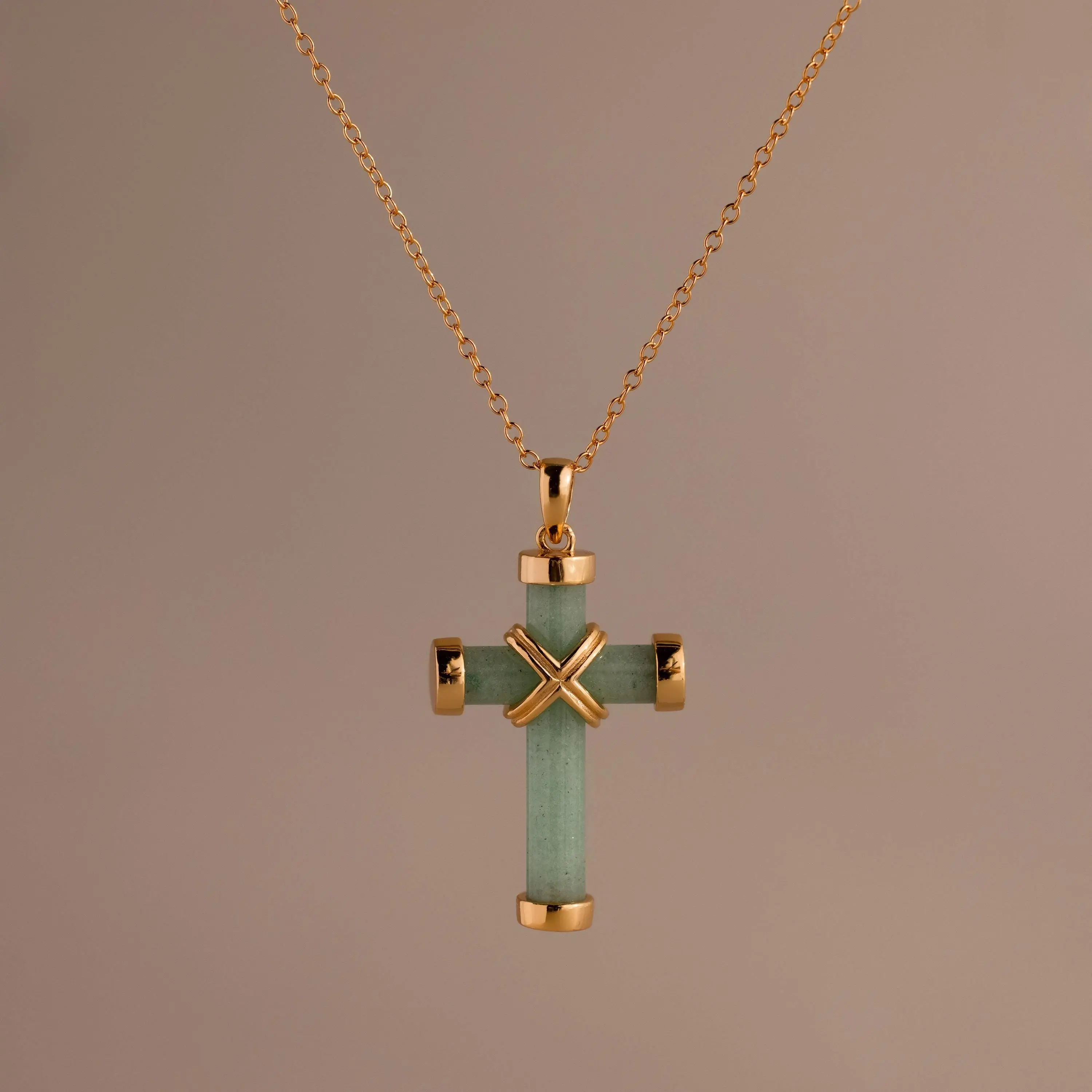 Jade Cross Necklace by Caitlyn Minimalist - Statement Green Gemstone Pendant Necklace in Gold & Silver - Jade Jewelry - Sister Gift