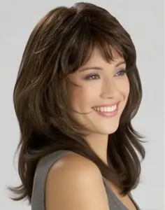 1PC Women's Natural Daily Wig Brown Wave Layered Cut Synthetic Hair Headless Wig