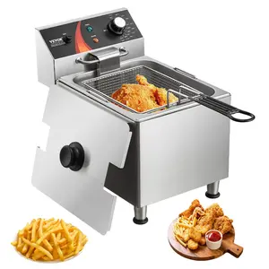 VEVOR Commercial Deep Fryer, 1750W Electric Countertop Fryer with Basket Height-Adjustable Feet, 12Qt/ 11.5L Stainless Steel Single Oil Fryer, Temp Control, Overheat Protection, for Restaurant Use