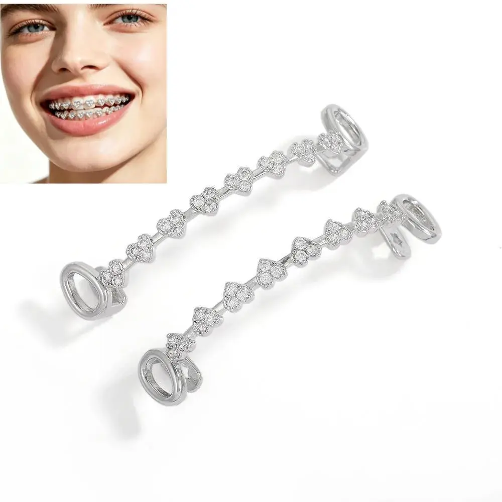 Hip-hop Fashion Gold Teeth Heart Full Diamond Zircon Teeth Grillz, Daily Stylish Accessory for Rappers
