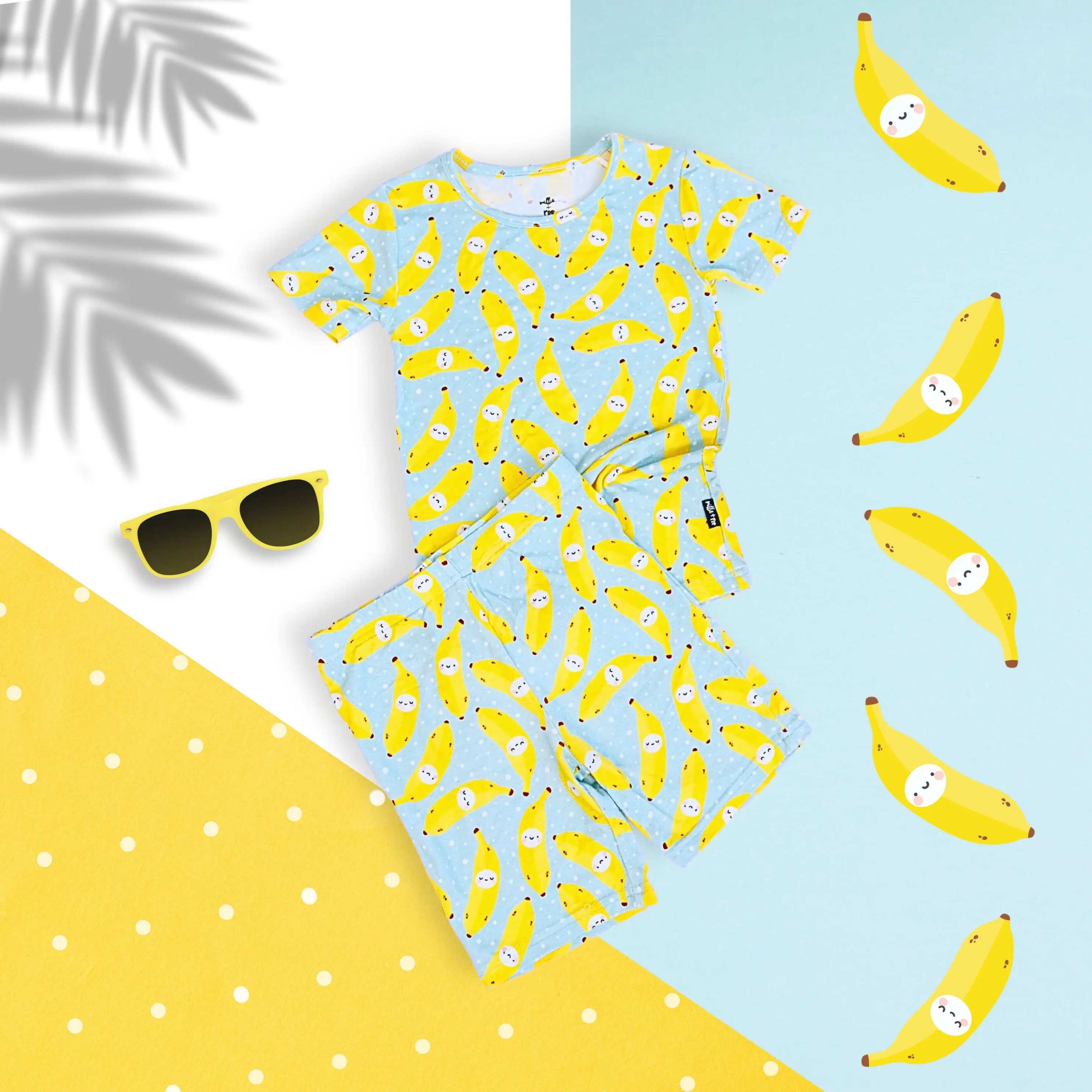 TWO PIECE SHORTIE SET- Kawaii Banana, Kids Soft Bamboo Short Pajama Set