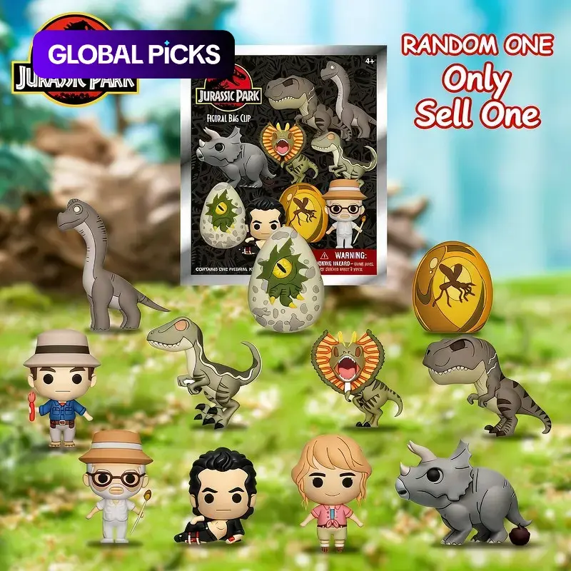 Jurassic Park Officially Licensed Mystery Blind Box Keychain Figure, Dinosaur Bag Clip with Random T-Rex, Raptor, Brachiosaurus or Dino Egg Character, 3D Anime Characters Keychain Charm for Wallets, Backpacks, and Clothing #GLOBAL PICKS