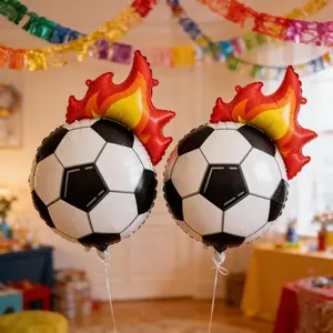 Soccer Theme Foil Balloon | Flame + Wing + Crown Pattern | Cool King Style | Perfect for Sports Party, Fans Game Gathering, Birthday, Soccer Event Decor | Must-Have for Soccer Fans | Helium Floatable | Indoor Outdoor Prop | Soccer Balloons
