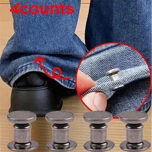 Jeans Button, 4 Counts/set Invisible Jeans Edge Hem Adjustment Shortener, Adjustable Metal Jeans Bottom Buckle, No Sewing Required Quick Shortening Clip for Jeans