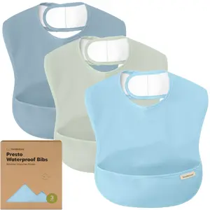 KeaBabies 3-Pack Waterproof Baby Bibs for Eating - Lightweight Toddler Feeding Bibs with Large Food Catcher, Mess Proof, Food-Grade Baby Eating Essentials, Easy to Put On & Clean