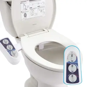 Hibbent Bidet Attachment for Toilet with Self Cleaning Dual Nozzle, Hot and Cold Water Spray Non-Electric Mechanical Toilet Seat Bidet for Rear or Female Washing Sanitizing, Blue