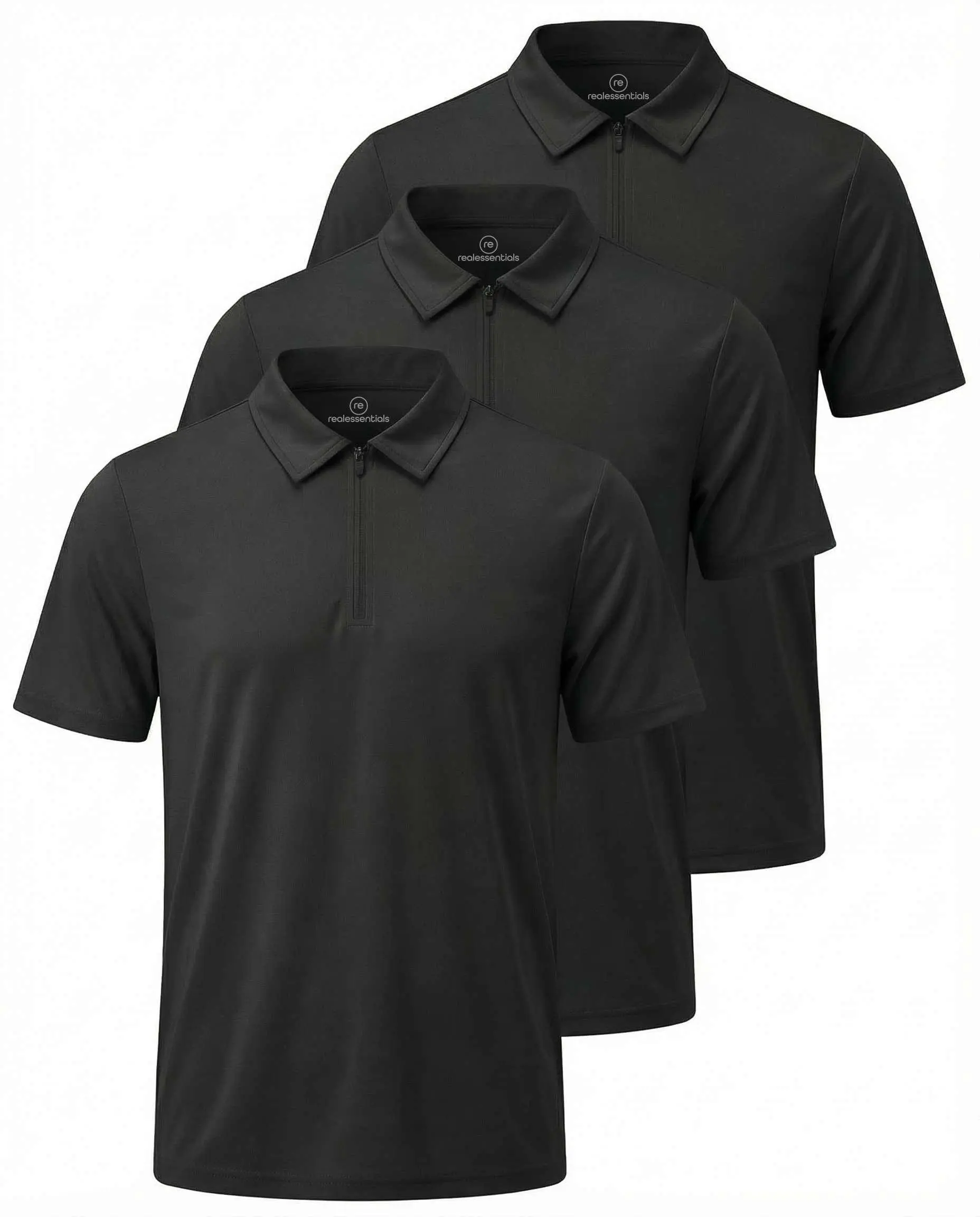 3 Pack Men's Dry Fit Quarter Zip Polo Shirts Short Sleeve Golf Workout Gym
