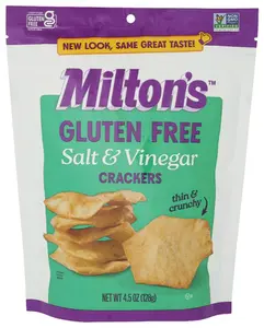 Milton's Gluten Free Salt & Vinegar Crackers 4.5oz Oven-Baked Thin Crunchy Snack Non-GMO Verified
