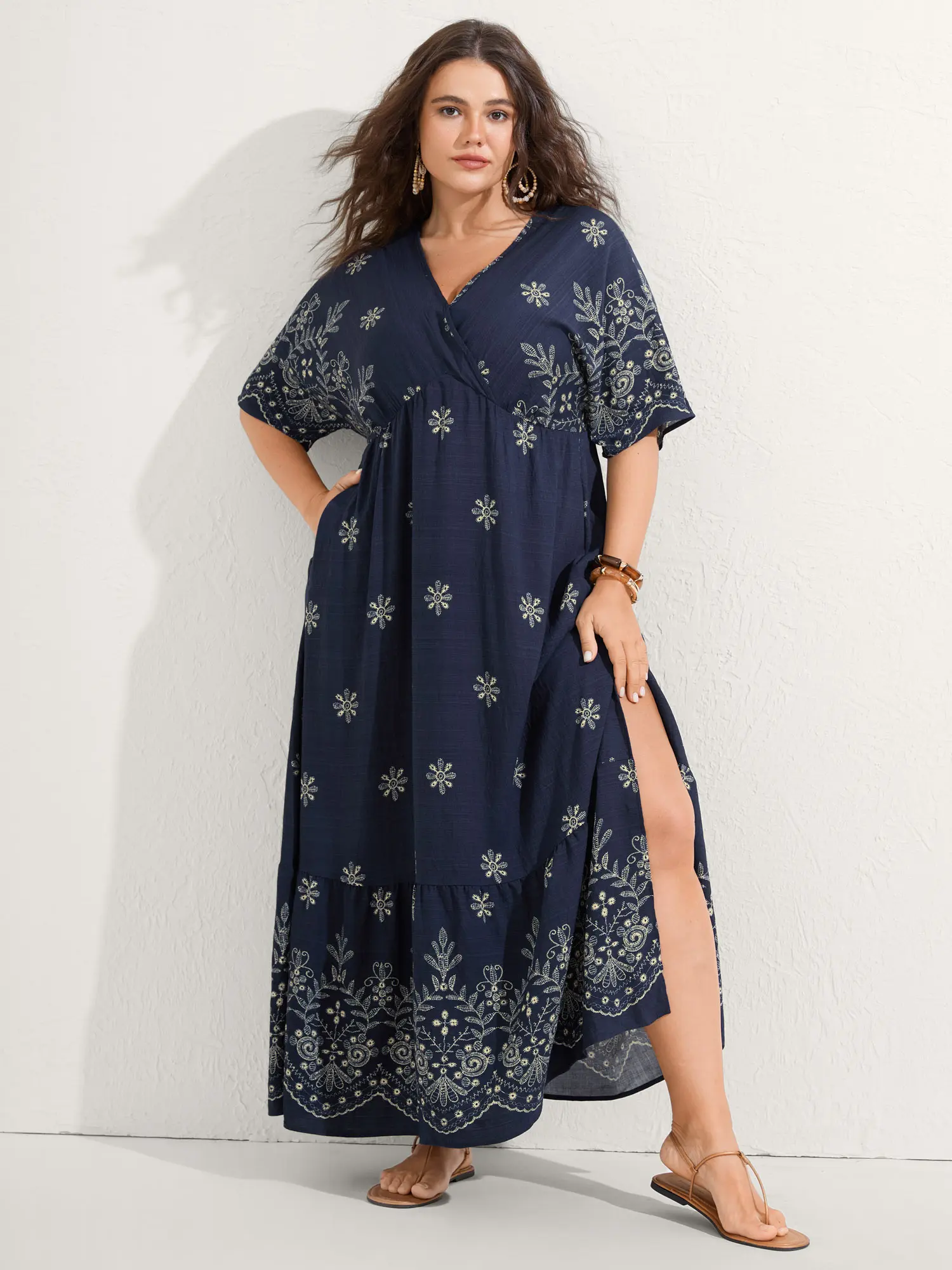 BloomChic Women's Plus Size Bohemian Print Maxi Dress, a Casual Lightweight Garment in Rayon Blend with Dolman Sleeves, Slit and Pockets, Style, Lady, Casual Wear, Fabric, Plus Size Fashion, Low Iron, Affordable Fashion, Half Sleeve