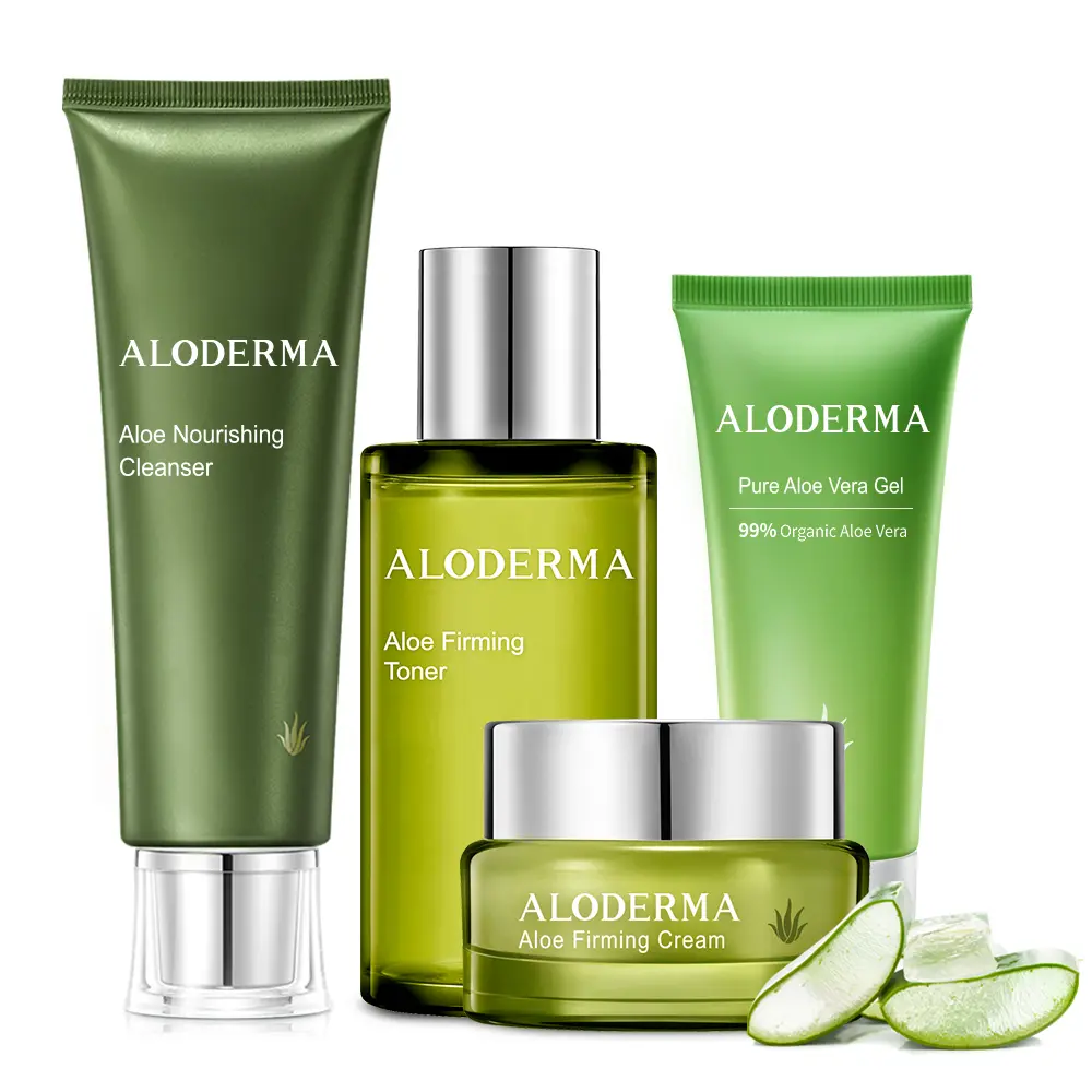 ALODERMA Firming & Rejuvenating Aloe Skin Care Set - 4 Piece Moisturizing Gift Collection to Restore & Smooth, with Cleanser, Toner, Cream & Gel, Skin Repair, Radiant Skin