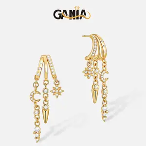 GANIA Gold Earrings for Women Triple Huggie Dainty Dangle Trendy Small Hoops Long Drop Chain Hypoallergenic Fashion  Valentine's Day gift
