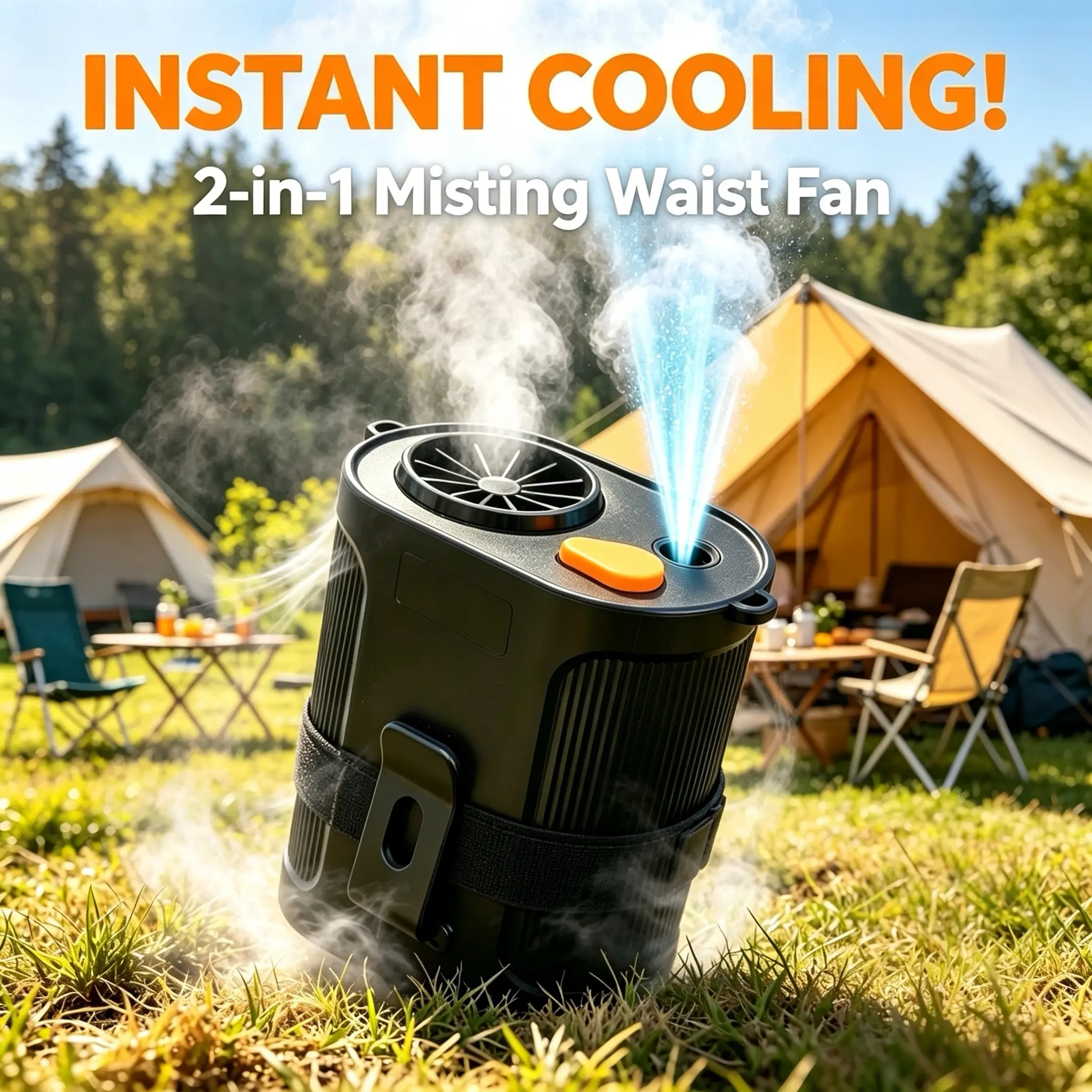Cooling Mist Waist Fan, 5-Speed Rechargeable USB-C Fan for Construction, Landscaping, Camping & Outdoor Work