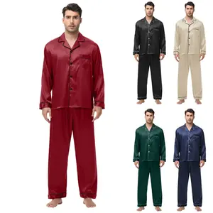 Men's long-sleeve, long-pant pajamas, spring and autumn new silk ice silk men's homewear, striped sleep pants set, suitable for men's home wear and can be worn outside, summer casual two-piece set