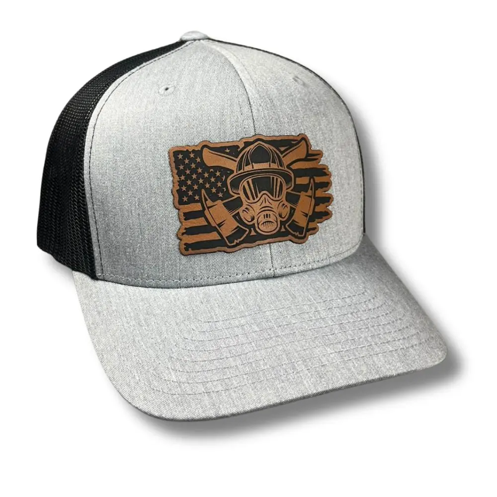 Fireman American Flag Patch-Axe Emblem Fitted Cool Casual Hat, Stylish Firefighters' Fashion Clothing Accessory