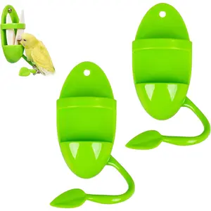 2pcs Green Plastic Pet Bird Cuttlebone and Food Holder Feeding Racks for Cockatiels Parakeets Budgies Finches