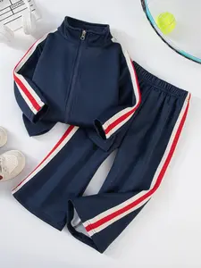 2pcsGirls' Spring Sportswear Set, 2-Piece Sweatshirt Jacket & Bell-Bottom Pants, Casual Fashion for Daily Wear, Athletic Tracksuit, Sports Clothing Set
