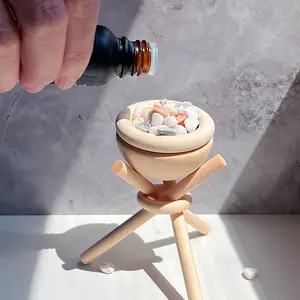 Nest Zen Aroma Diffuser Wooden Tripod Bowl with Color Stones for Calm Vibes Handcrafted Aromatherapy Diffuser Passive Diffusion No Flame or Electricity Required