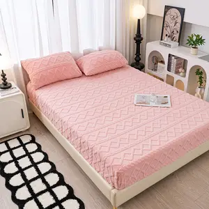 Premium Taffeta Velvet Fitted Sheet & Pillowcase 3PC Set, Cloud-Like Soft Fluffy Deep Pocket Bed Sheet hack , Non-Slip Full Elastic Design, Shrink Fade Resistant Luxury Home Hotel Dorm Bedding 3-piece set All-Season couch living room warm cozy throw