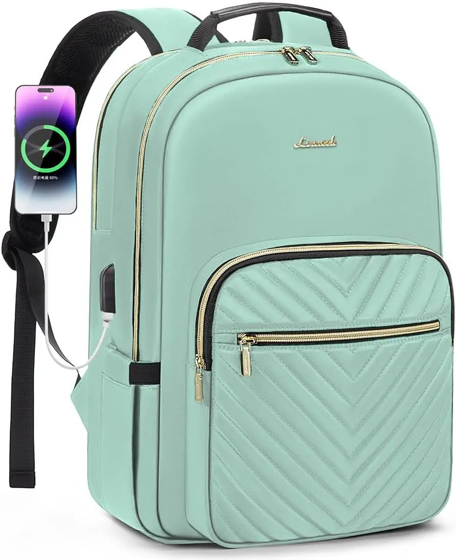 LOVEVOOK Laptop Backpack for Women 15.6 Inch,Cute Womens Travel Backpack Purse,Professional Laptop Computer Bag,Waterproof Work Business College Teacher Bags Carry on Backpack with USB Port,Mint Green