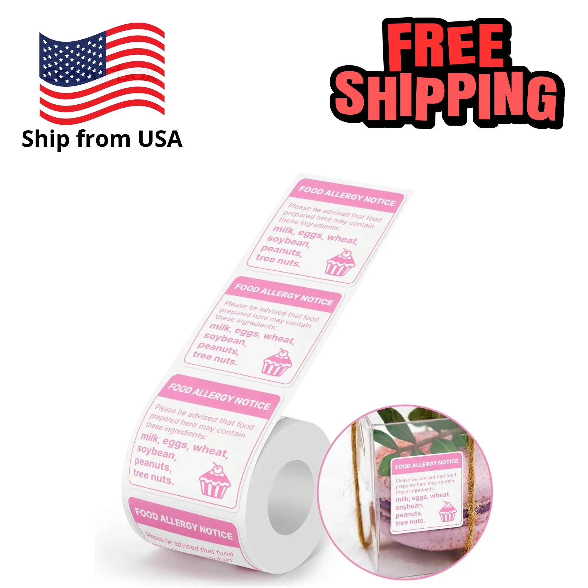 2"x2" 300pcs Square Food Allergy Stickers Waterproof