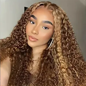 brown long curly African Small Curly Tube Curl Wig Fashion Piano Color Highlighted Front Lace Trim Synthetic Hair Wine Red Brown Long Tubular Roll Fake Wig Short Wigs with Lace heat long wavy lace hairline wig