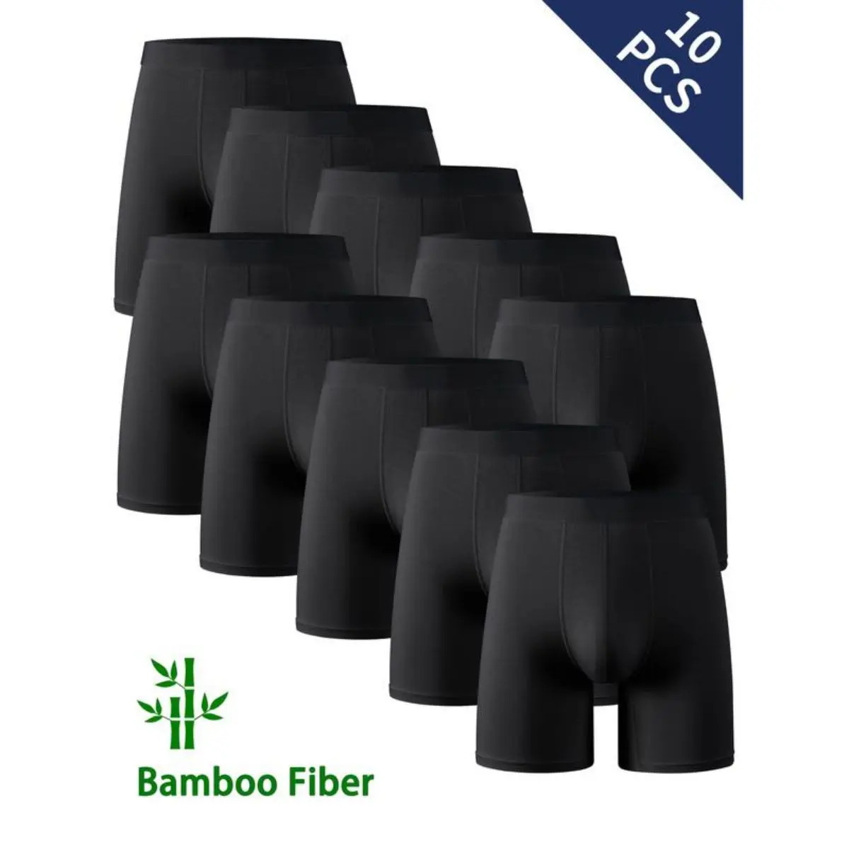 10pcs Men's Bamboo Fiber Boxer Introduction, 95% 5% Spandex, Medium Stretch, Solid Color, Knitted Fabric, Breathable Moisture, Suitable For Casual Short Film Underwear Summer