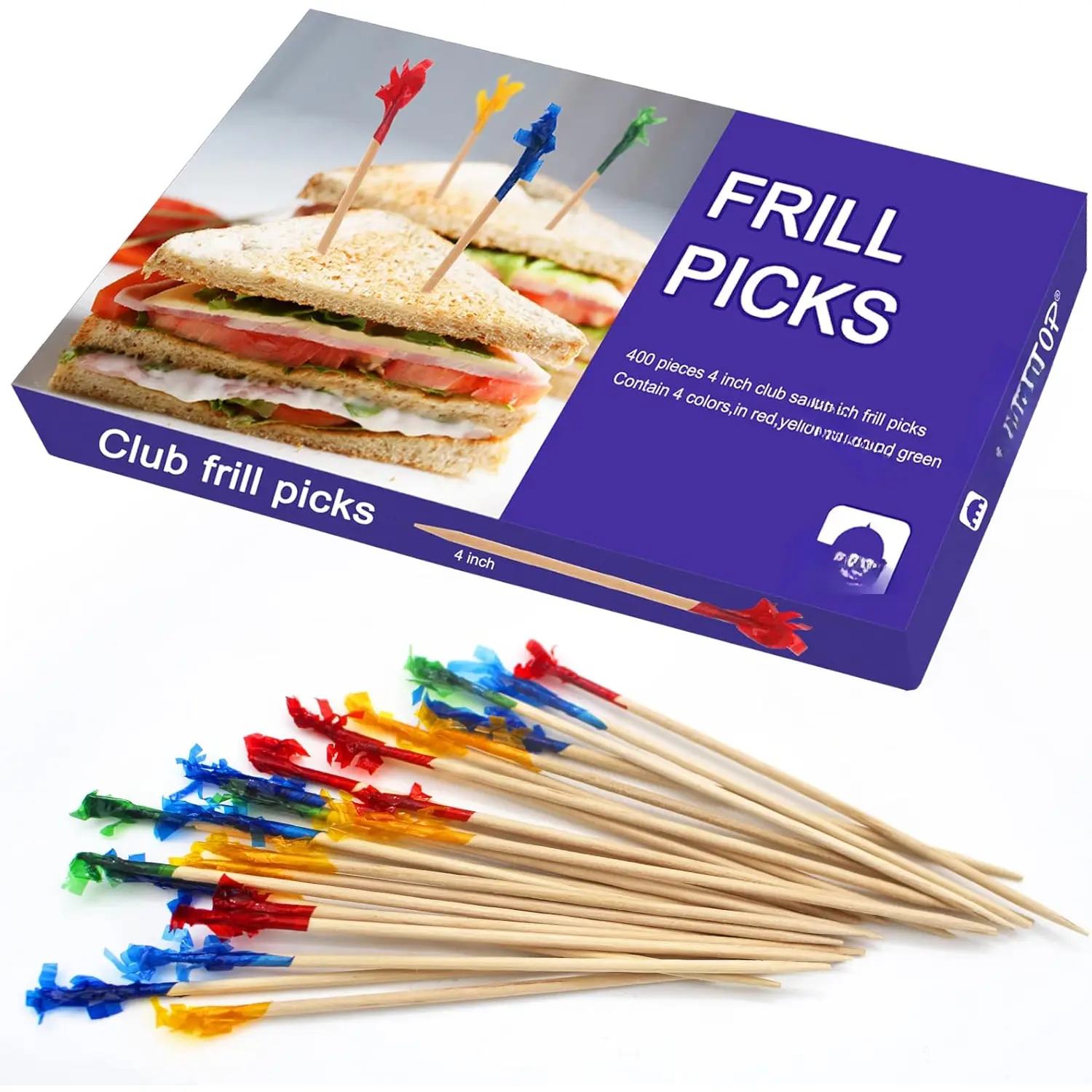 400 count 4 Inch  Frill Picks Toothpicks,Frill Toothpicks,Decorative Sandwiches Picks, Party Toothpicks for Drink and Appetizers, to use at Valentines Day and Parties.