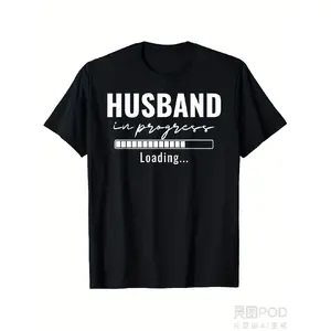 Husband In Progress Engagement & Marriage Announcement T-Shirt - Funny Wedding Countdown Gift for Men & Women - 220gsm Heavyweight Oversized Round Neck Tee with Loading Bar Graphic - Casual Fit for Engaged Couples (/ Print)