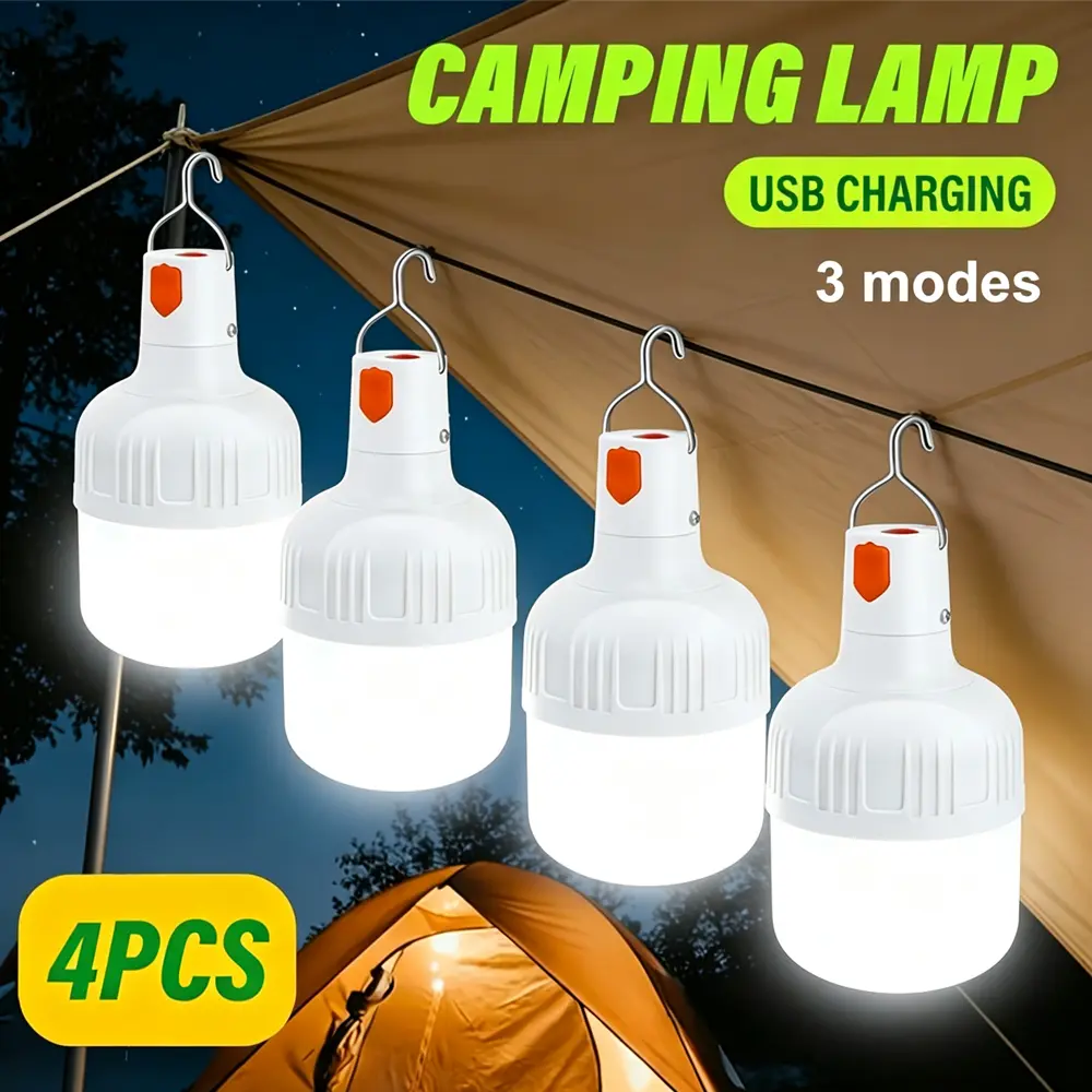 Tempomind 4PCS Rechargeable COB LED Camping Lamp Ball Bulbs with Hooks, LED Glowing Light, Outdoor Hanging Lights for Camping Tent & Emergency Use