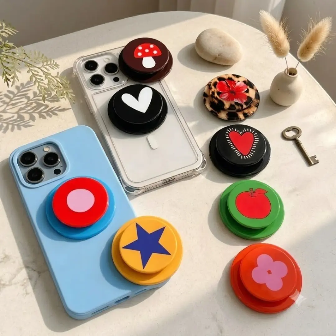 [MAGNETIC] Colorful MagSafe Phone Grip, Cute Aesthetic Magnetic Holder, Mushroom Heart Floral Star Patterns, Kawaii Phone Accessory, Gift for Her